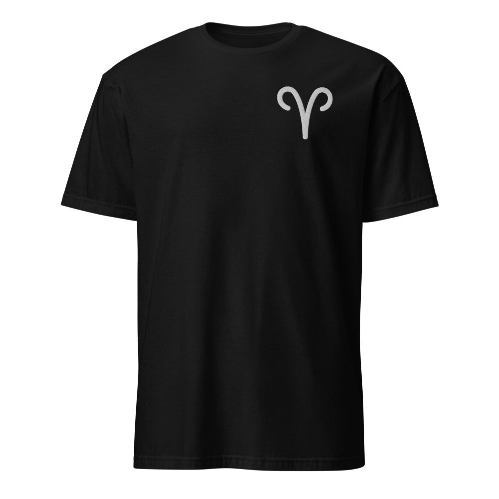 Aries Zodiac Symbol Embroidered TShirt - Black Color - https://ascensionemporium.net